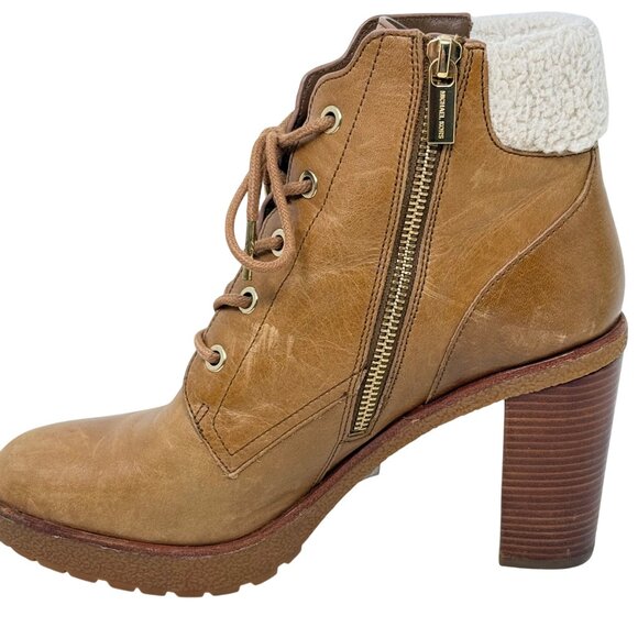 Michael Kors Women Kim Tan Ankle Boots 8M Leather Faux Sherpa Fur Utility Gorp - Picture 5 of 11